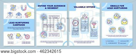 Lead Nurturing Campaign Blue Brochure Template. Promotion. Leaflet Design With Linear Icons. Editabl