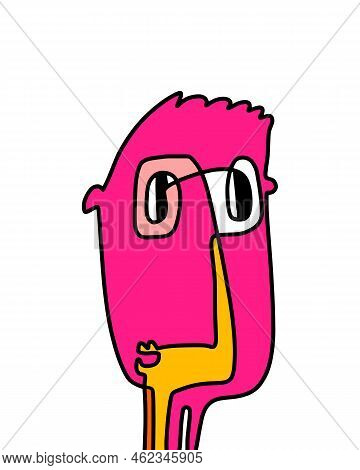 One Line Continuos Hand Drawn Man Portrait In Abstract Cartoon Style