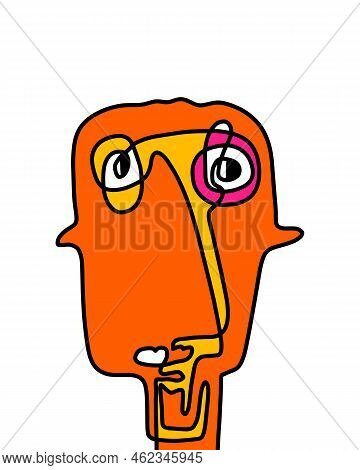 One Line Continuos Hand Drawn Man Portrait In Abstract Cartoon Style