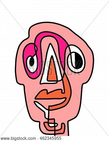 One Line Continuos Hand Drawn Man Portrait In Abstract Cartoon Style