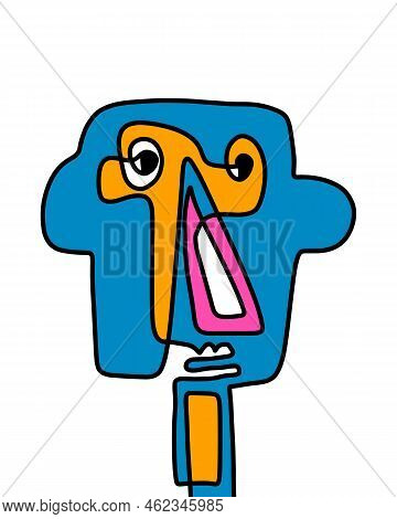 One Line Continuos Hand Drawn Man Portrait In Abstract Cartoon Style