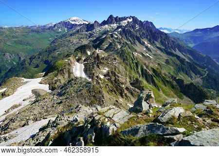 View from top of mountain Le Brevent. French Alps, Chamonix, France.