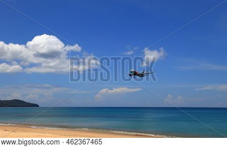 Puket Thailand - May 2022: Airliner Or Passenger Plane Air Asia Airbus A320 Landing To Airport Next 
