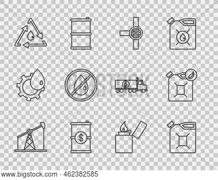 Set Line Oil Pump Or Pump Jack, Canister For Gasoline, Industry Pipes And Valve, Barrel Oil With Dol