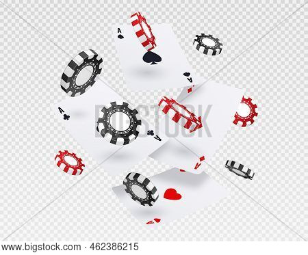 Playing Cards With Chips. Collection For Playing Poker And Having Fun With Friends. Winning Metaphor