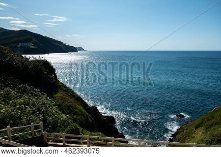 Atlantic Ocean Bay In Bakio, Small Touristic Village Near Bilbao, Basque Country, Spain