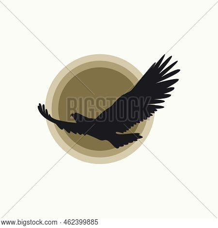 Simple And Unique Flying Bird Or Eagle With Moon Or Sun Behind Image Graphic Icon Logo Design Abstra