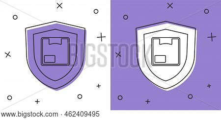 Set Delivery Security With Shield Icon Isolated On White And Purple Background. Delivery Insurance. 