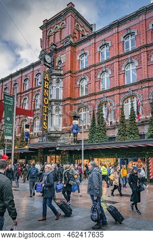 Dublin, November 2019 Arnotts Shop On Henry Street Decorated For Christmas With People Shopping For 