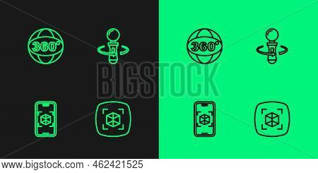 Set Line 3d Modeling, 360 Degree View And Vr Controller Game Icon. Vector