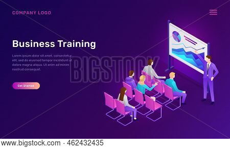 Business Training Isometric Concept Vector Illustration. Corporate Seminar, Conference Or Staff Trai