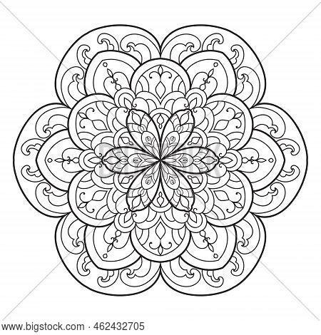 Vector Abstract Mandala Pattern.black And White Illustration.outline.coloring Page For Coloring Book