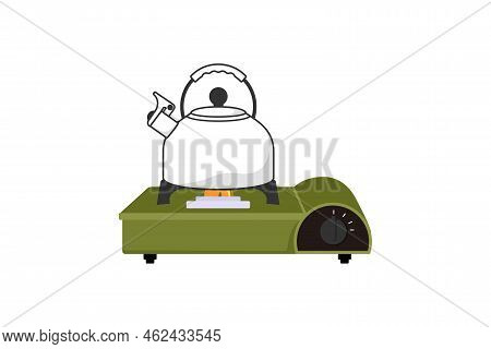 Stove. Portable Stove Icon Isolated On A White Background. Illustration Of Portable Stove Set In Fla
