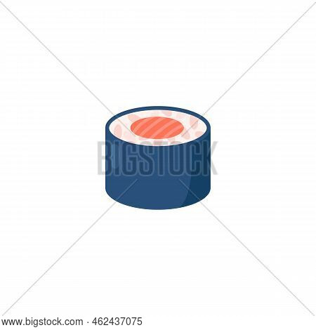 Maki Sushi Shinko Roll With Caviar Rolled In Nori Vector Illustration Isolated.