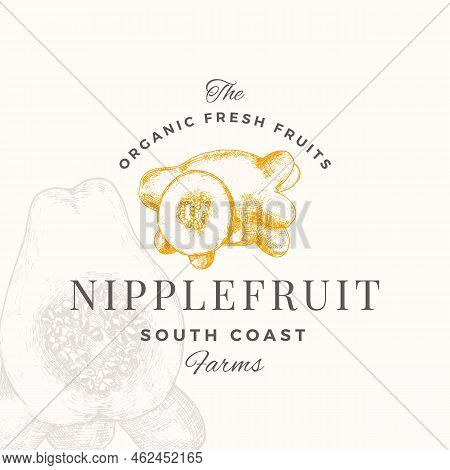 Nipplefruit Badge Logo Template. Hand Drawn Fruit Citrus Sketch With Retro Typography. Premium Plant