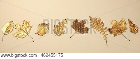 Creative Autumn Composition Flat Lay On Seasonal Background With Golden Maple Leaves,minimal Autumn 