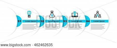 Set Line Project Team Base, Light Bulb With Dollar On Laptop, Money Bag And Hot Air Balloon Icon. Ve