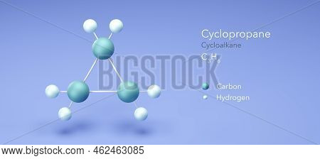 Cyclopropane, Molecular Structures, Cycloalkane, 3d Model, Structural Chemical Formula And Atoms Wit
