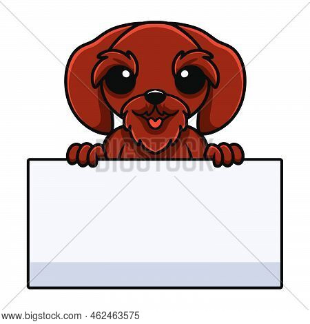 Vector Illustration Of Cute Pudelpointer Dog Cartoon Holding Blank Sign
