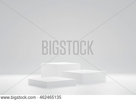 3d Illustration Three Podium Arranged In Ranking Ladder White Background. Cosmetic Product Display A