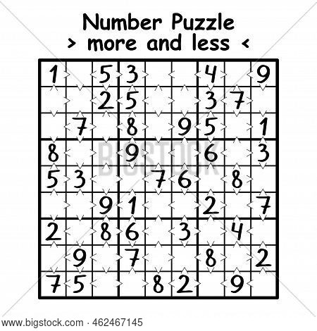 Number Puzzle With Math Symbols More And Less Vector Illustration