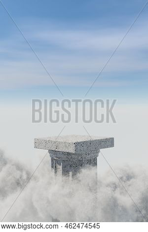 3d Render Abstact Stage Podium Background, Column Podium On The High Cloud Backdrop Blue Sky And Clo