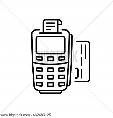 Terminal For Wireless Transaction Nfc Technology Line Icon. Contactless Payment On Pos With Credit C