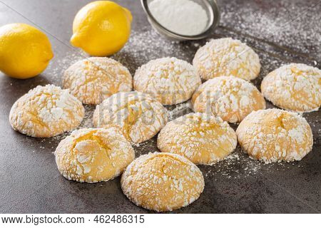 Soft And Chewy Lemon Cookies Closeup On Table. Horizontal