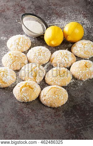 Homemade Cookies With Lemon Flavor Closeup On Table. Vertical