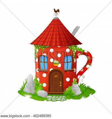 Cartoon Milk Jug, Fairytale Building Or Dwelling Of Elf Gnome, Vector Home Hut. Fairy Tale House Or 