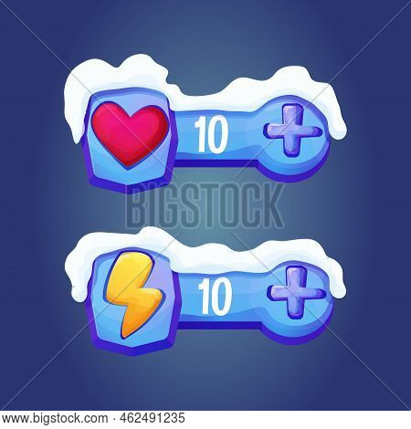 Ice Fantasy Interface Winter Template Game Menu Life With Heart Shape Button And Energy In Cartoon S