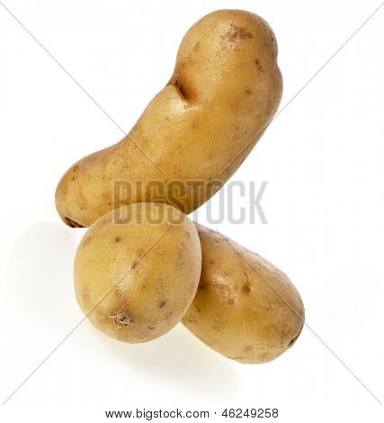 Tas de pommes de terre Ratte isolé sur fond blanc