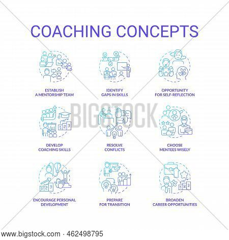 Coaching Blue Gradient Concept Icons Set. Mentorship Program Idea Thin Line Color Illustrations. Men