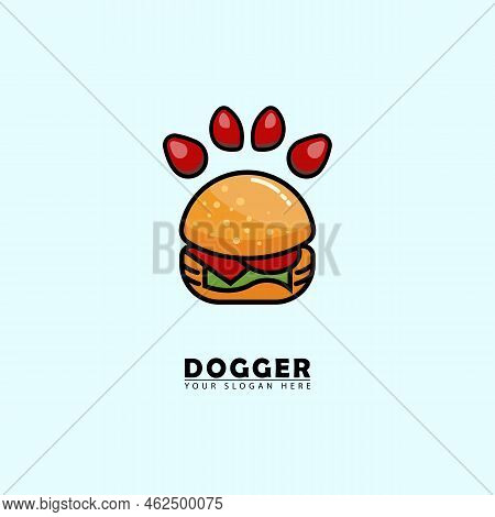 Abstract Dog Burger Icon Logo. Vector Buerger Dog Paws Combination. Great For Pet Logo Icons, Food, 