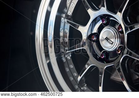 Berlin - August 2022: Ssr Sp3 Sbc Cars Rim Detailing With Sports Inspired Center Cap Selective Focus