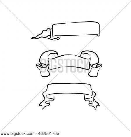 Banner Ribbon Outline Drawing Vector Illustration For Print, Decoration, Element Design And Backgrou