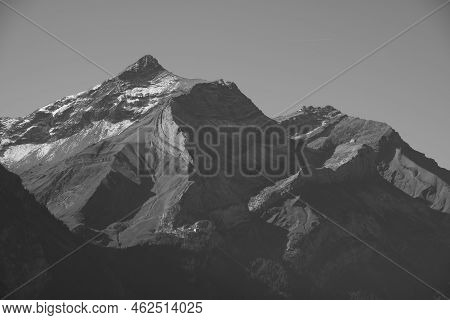 Monochrome Image Of Mount Oldehore, Gsteig, Switzerland.