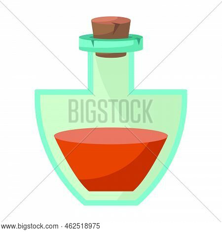 Game Icon Of Bottle With Poison Or Elixir. Cartoon Container For Health Or Energy. Magical Liquid In