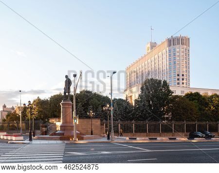 Moscow, Russia - September 17, 2022. People Go Pass The White House, The House Of The Government Of 