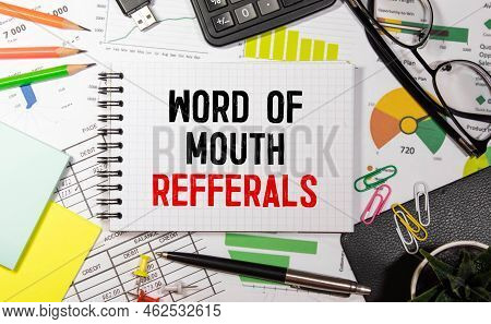 Mouth Refferals Word Written On Wood Block. Mouth Refferals Text On Table, Concept