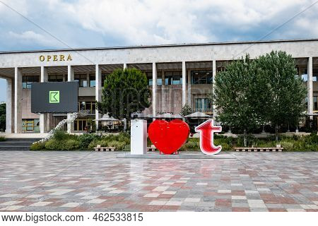 Tirana, Albania - June 2022: Skanderbeg Square Skanderbeg Statue Monument In The Center Of Downtown 