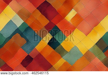 Watercolor Blocks Pattern. Autumn Colors Geo Tile. Modern Art