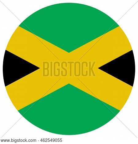 Jamaica Icon Circle On White Background. Jamaica Flag Button. Flat Style.
