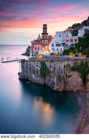 Atrani, Amalfi Coast, Italy. Aerial Cityscape Image Of Famous City Atrani Located On Amalfi Coast, I