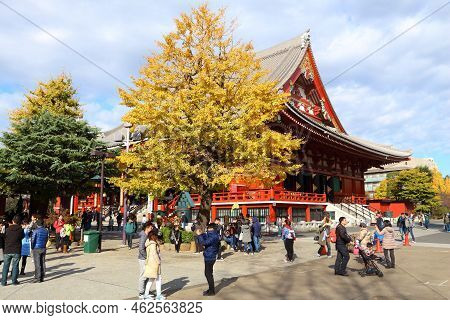 Tokyo, Japan - December 2, 2016: People Visit Sensoji Temple In Asakusa, Tokyo. Senso-ji Buddhist Te