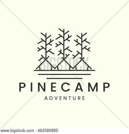 Pine Tree Camp Line Art Logo Vector Template Illustration Design