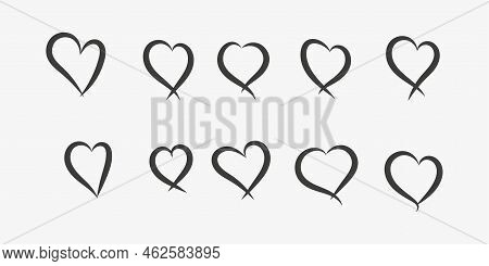 Cute Hand Drawn Heart Shapes Set. Grunge Elements Isolated On White Background. Vector Illustration.