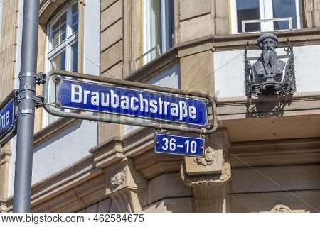 Streetname Braubachstrasse - Engl: Brewery Creek Street - In The Heart Of Old Town In Frankfurt, Ger
