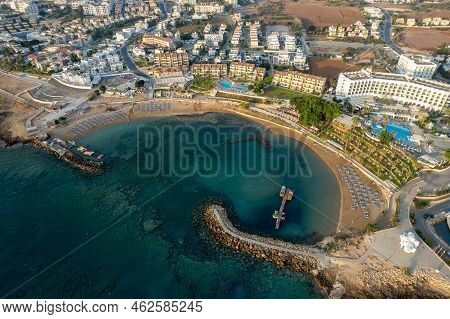 Coastline Of Touristic Village Of Pernera, Protaras Cyprus. Drone Aerial Scenery Of Holiday Resort
