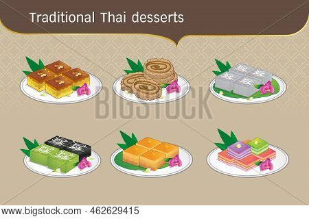Set Traditional Thai Desserts Sweet Food
